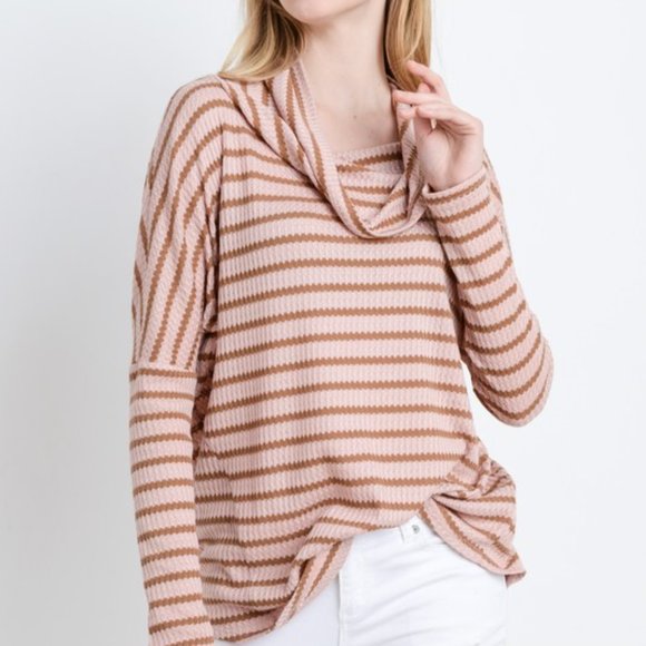 Striped Cowl Neck Waffle Knit Top NWT - Picture 5 of 6